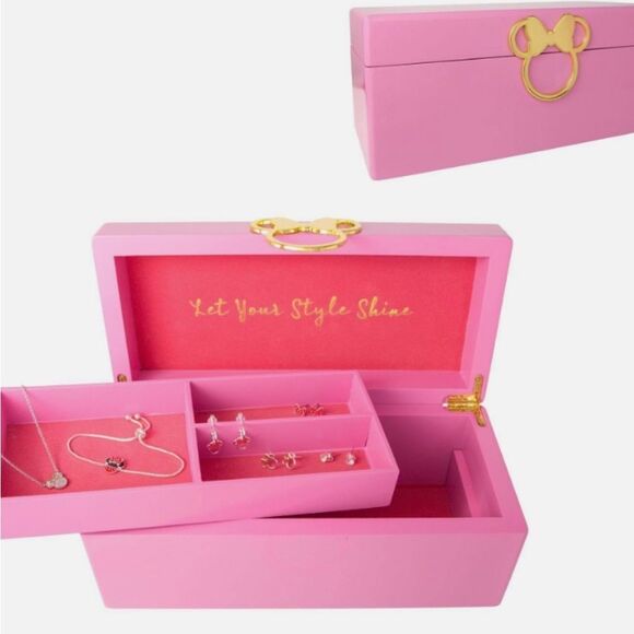 Disney Minnie Mouse Gold Icon Pink Lacquer Wood Jewelry Organizer - Picture 4 of 15